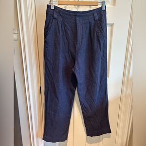 Free People Lyla Linen Trousers‎ Pants in Navy Blue - Size 4